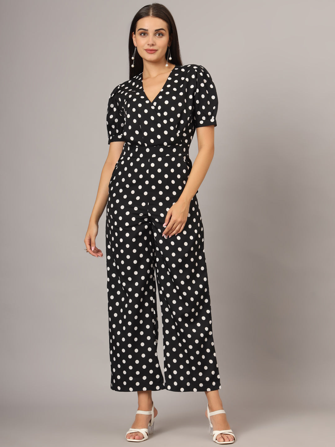 Printed V-Neck Basic Jumpsuit