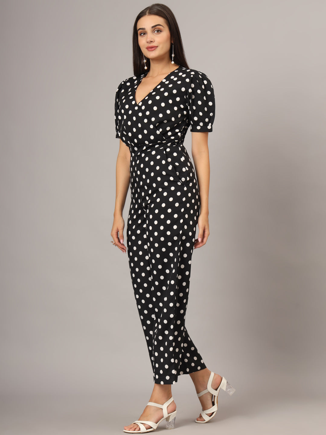 Printed V-Neck Basic Jumpsuit