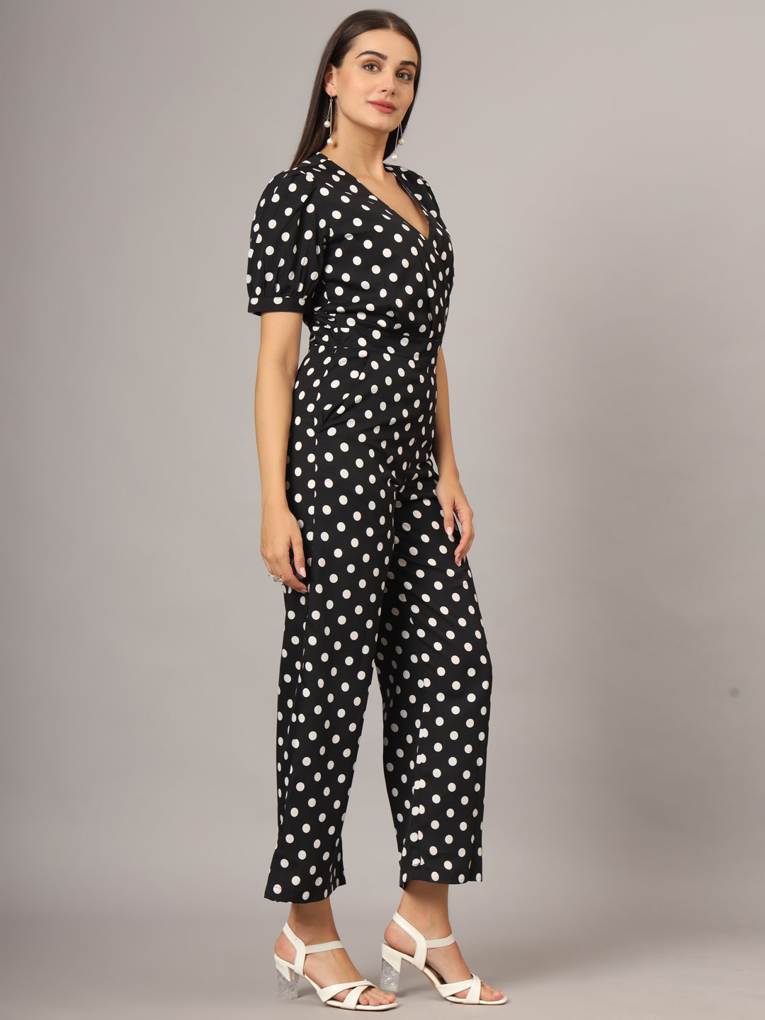 Printed V-Neck Basic Jumpsuit