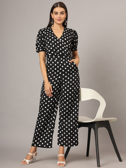 Printed V-Neck Basic Jumpsuit