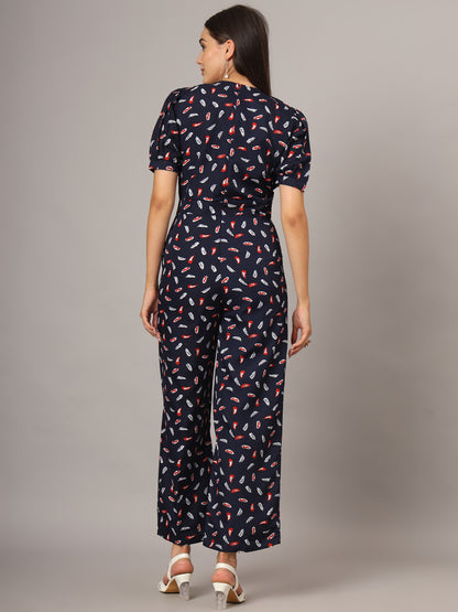 Printed V-Neck Basic Jumpsuit