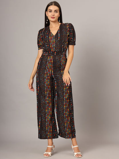 Printed V-Neck Basic Jumpsuit