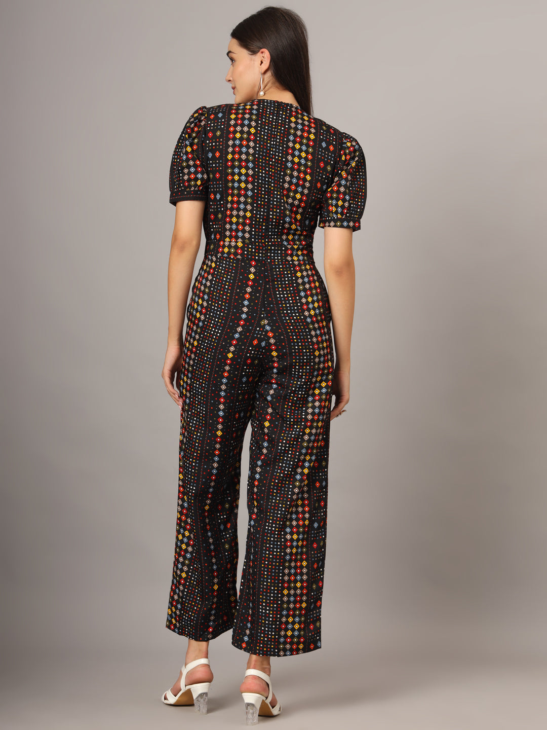 Printed V-Neck Basic Jumpsuit