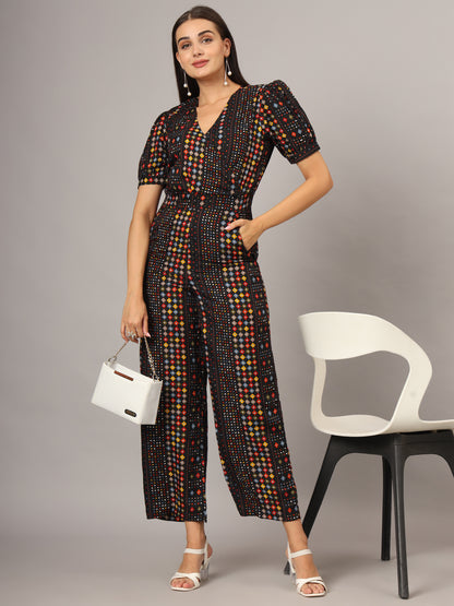 Printed V-Neck Basic Jumpsuit