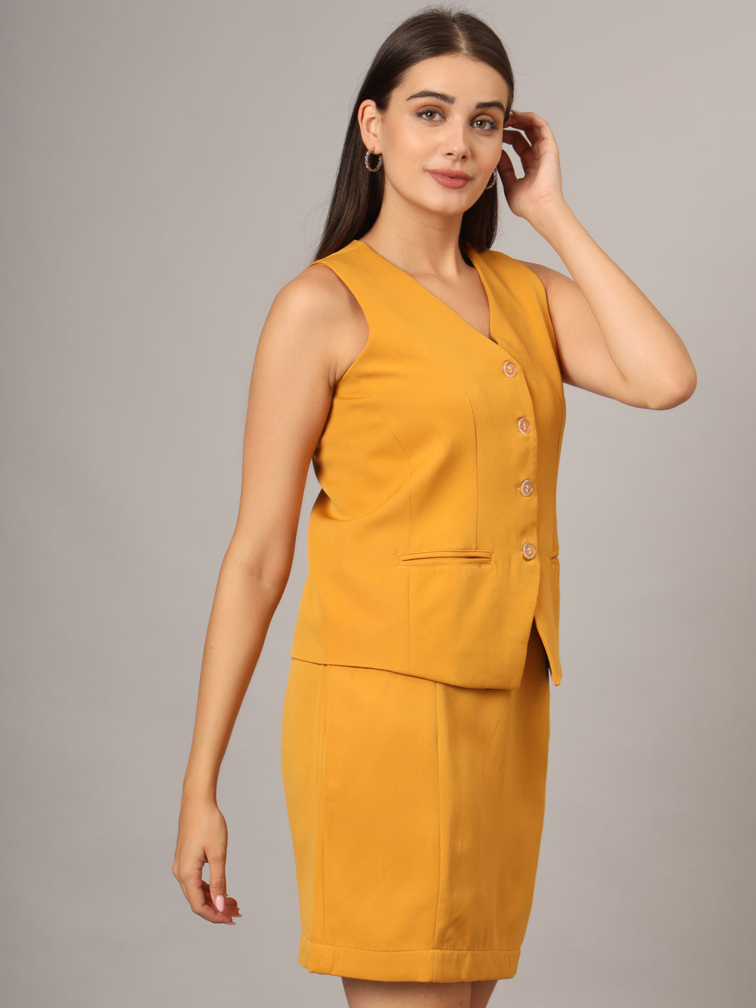 V-Neck Sleeveless Waist Coat With Skirt