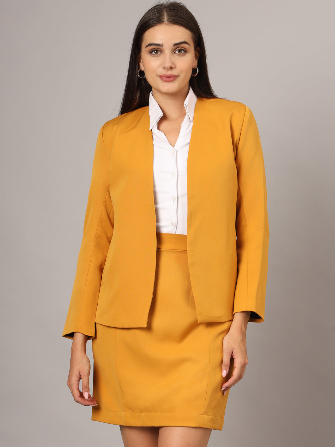 Open Front Long Sleeves Blazer With Skirts