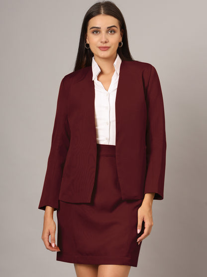 Open Front Long Sleeves Blazer With Skirts
