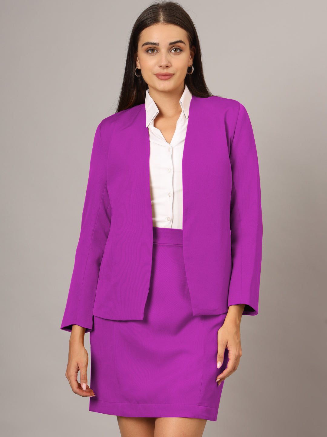 Open Front Long Sleeves Blazer With Skirts