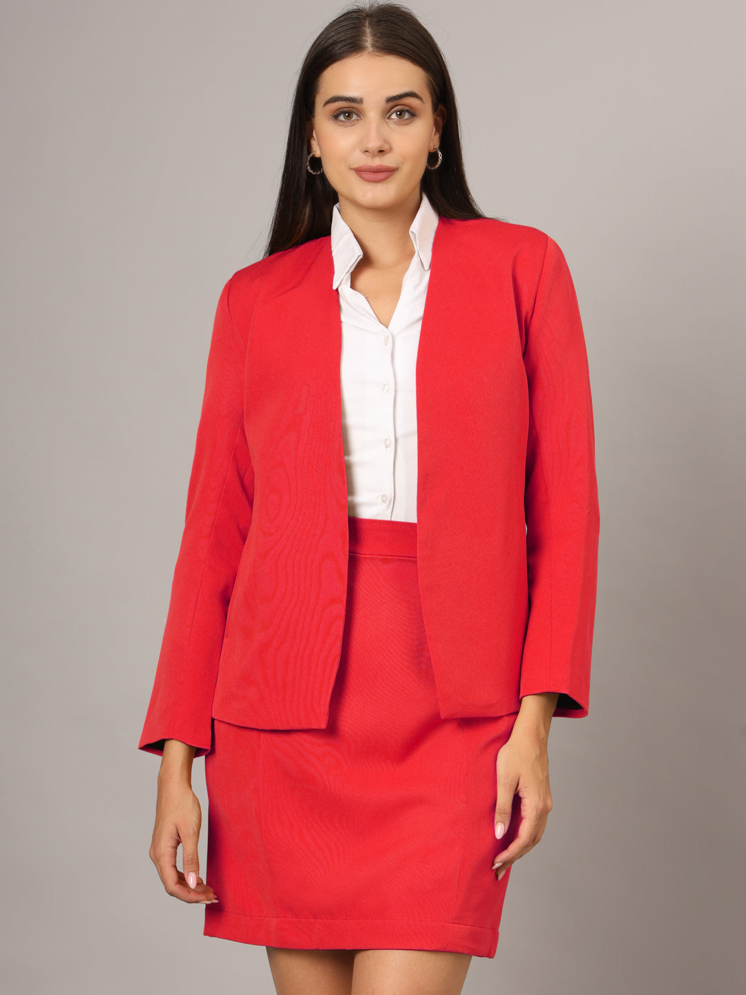 Open Front Long Sleeves Blazer With Skirts