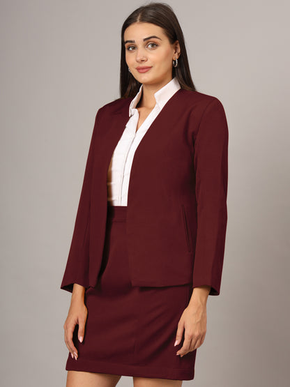 Open Front Long Sleeves Blazer With Skirts
