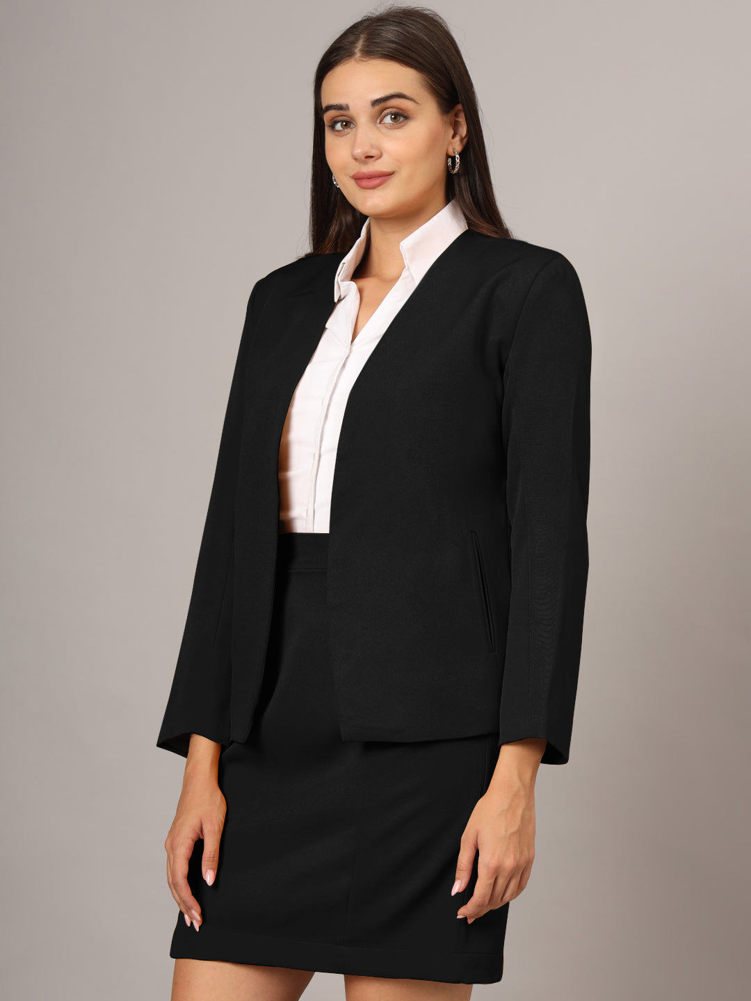Open Front Long Sleeves Blazer With Skirts