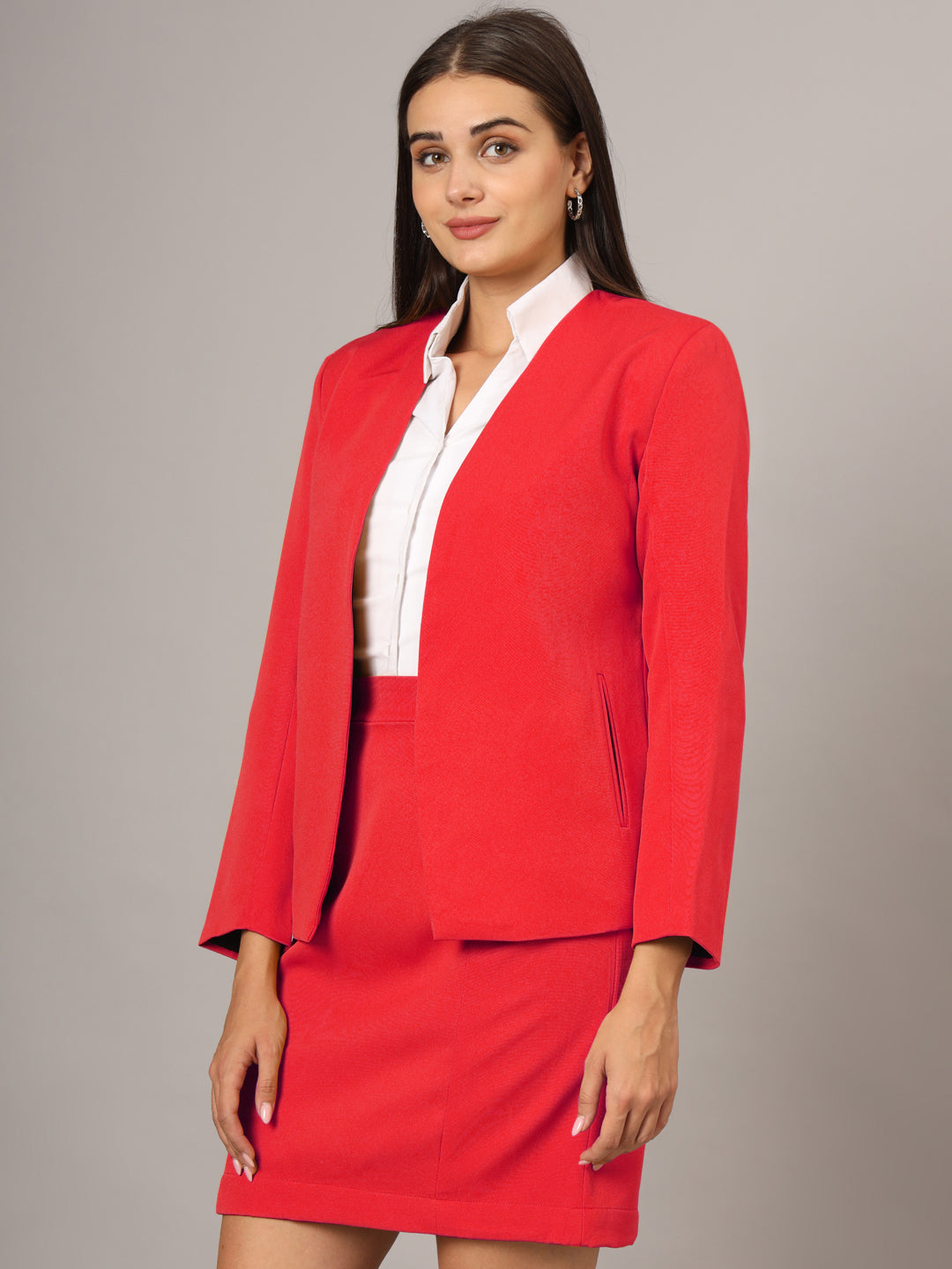 Open Front Long Sleeves Blazer With Skirts