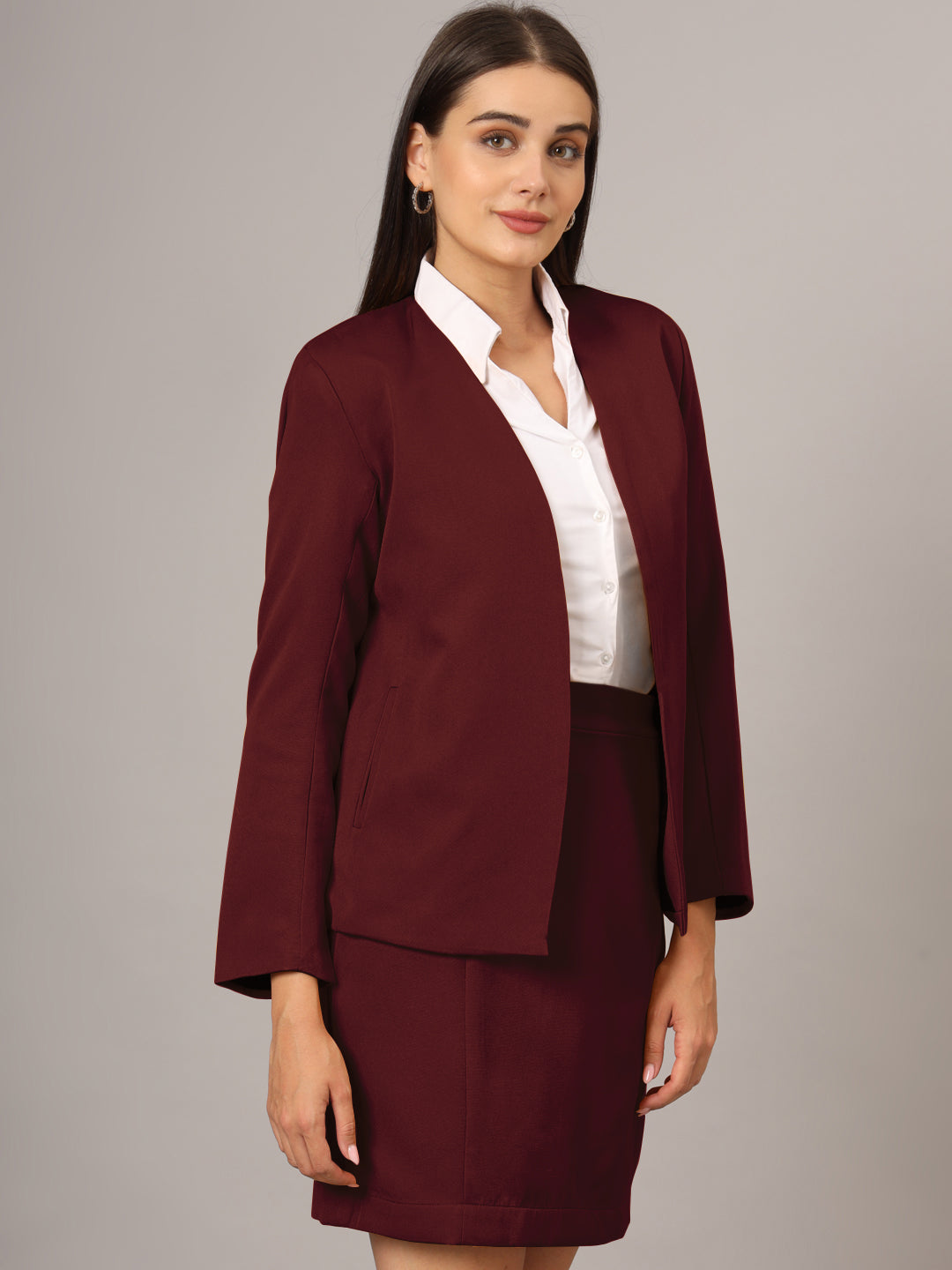 Open Front Long Sleeves Blazer With Skirts