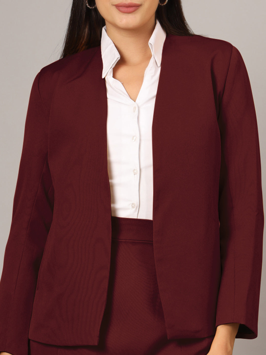 Open Front Long Sleeves Blazer With Skirts