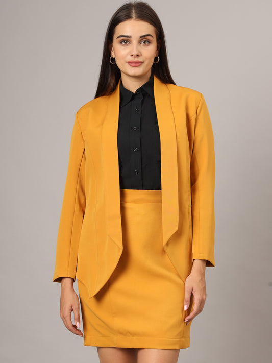 Open Front Long Sleeves Blazer With Skirts