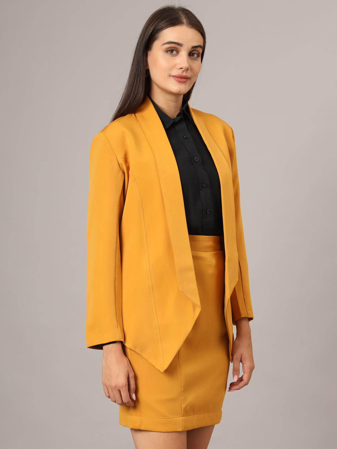 Open Front Long Sleeves Blazer With Skirts