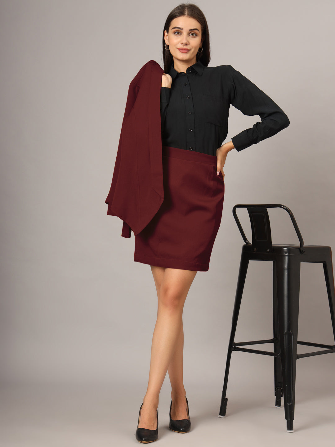 Shawl Collar Blazer With Skirts