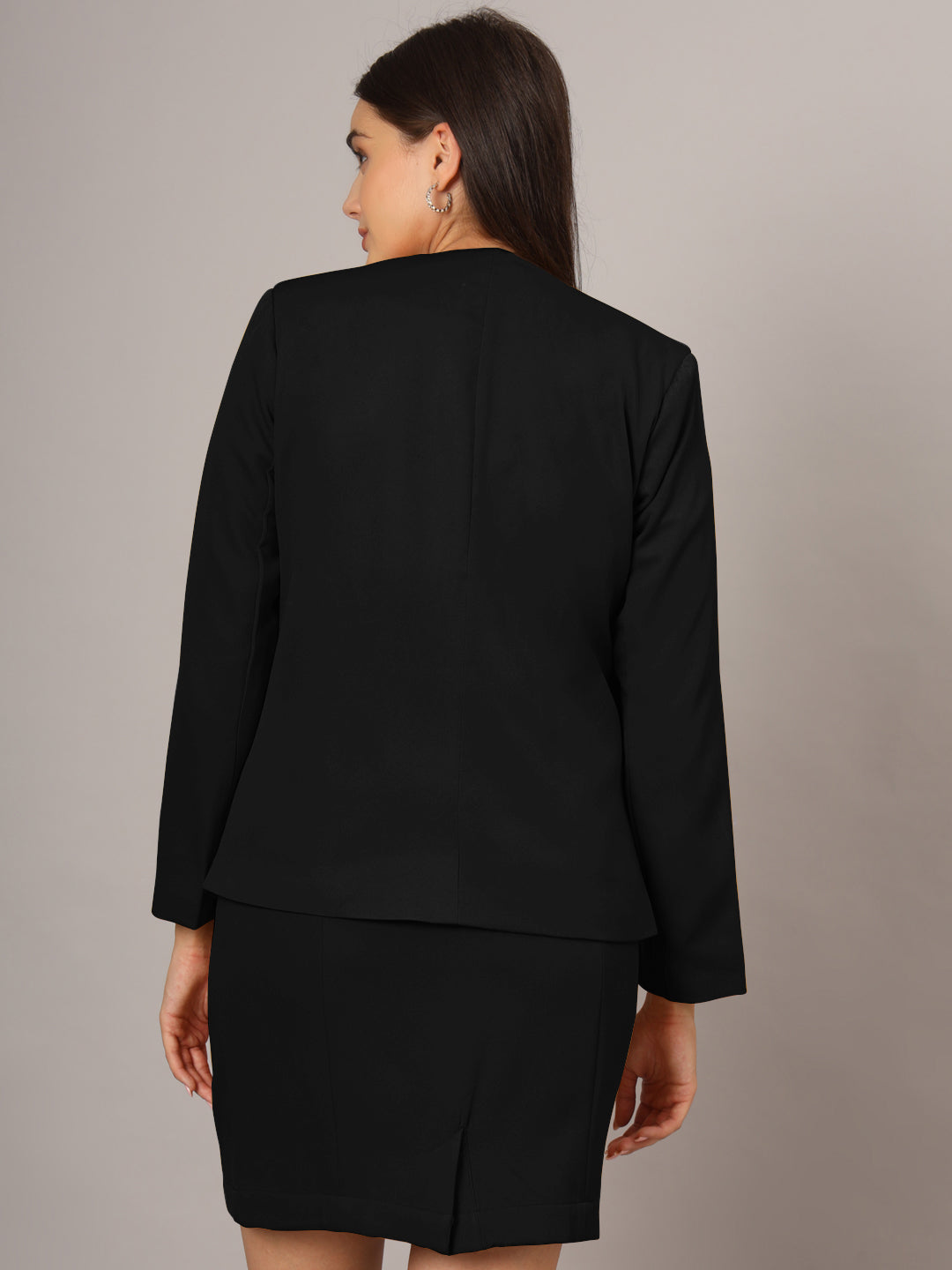 Open Front Long Sleeves Blazer With Skirts