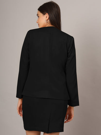 Open Front Long Sleeves Blazer With Skirts