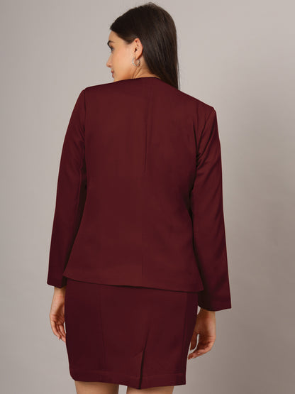 Open Front Long Sleeves Blazer With Skirts