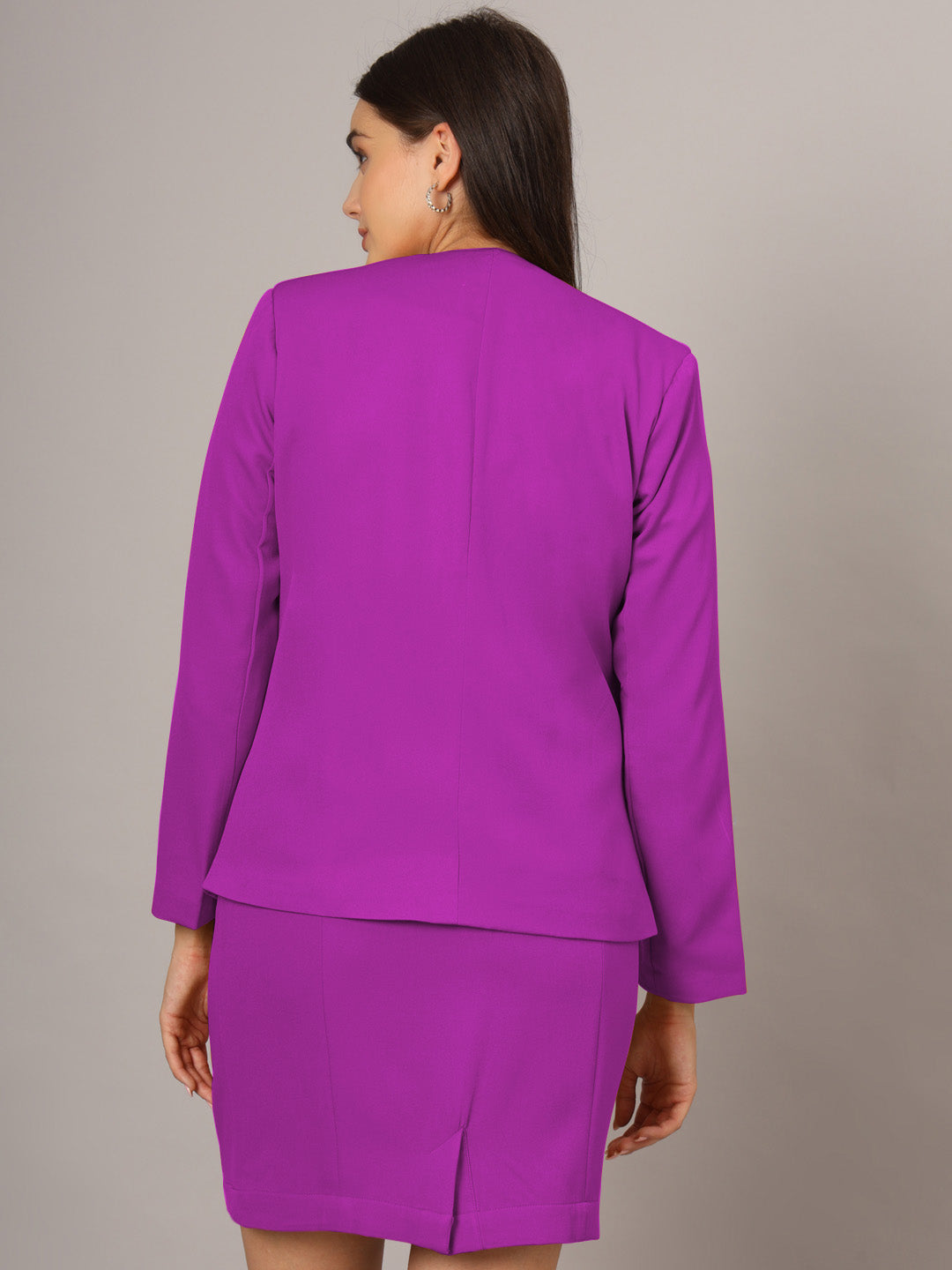 Open Front Long Sleeves Blazer With Skirts