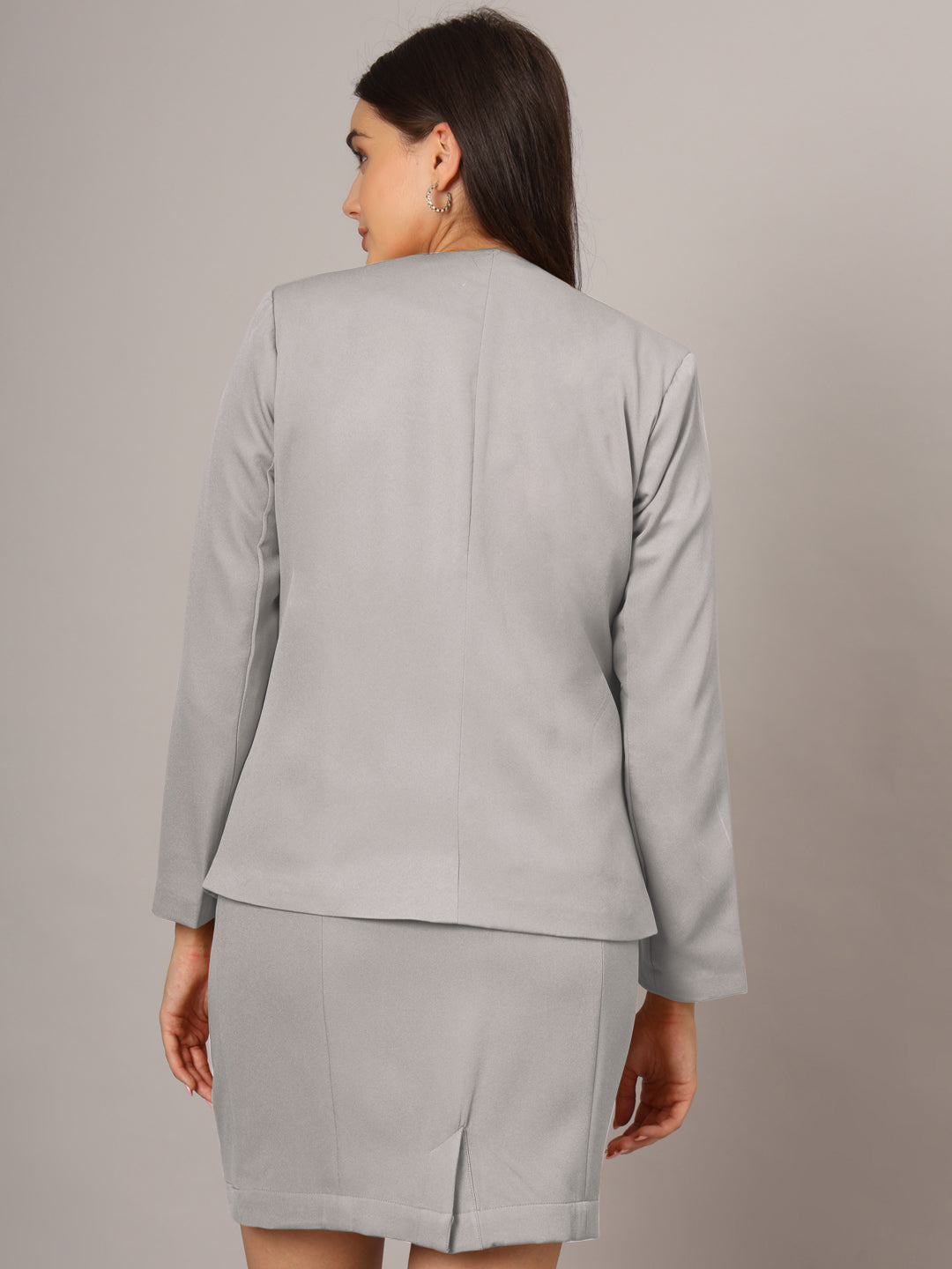 Open Front Long Sleeves Blazer With Skirts