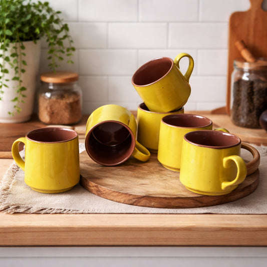 Tea Cups Set of 6 | Yellow - Brown | 180 ml