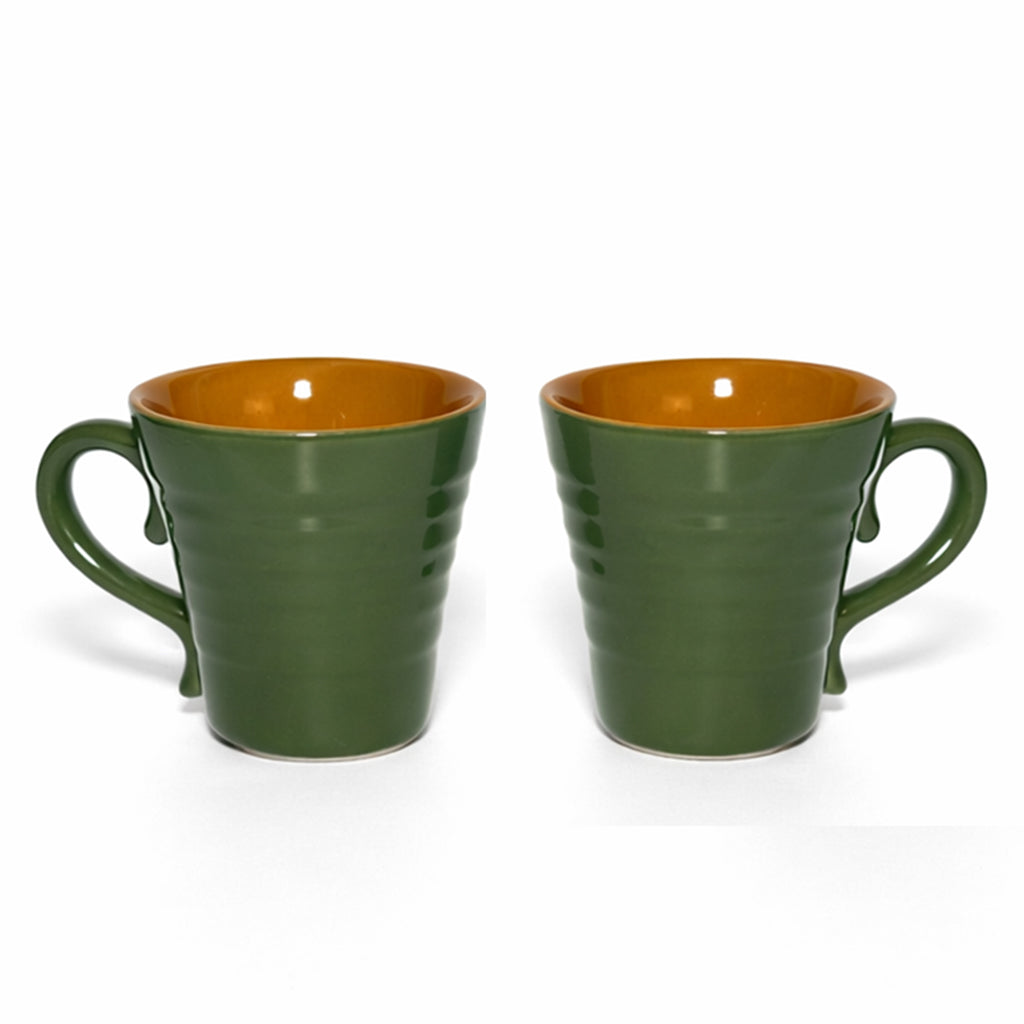 Milk Mugs Set of 2 | Green - Yellow | 350 ml