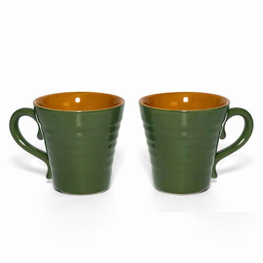 Milk Mugs Set of 2 | Green - Yellow | 350 ml