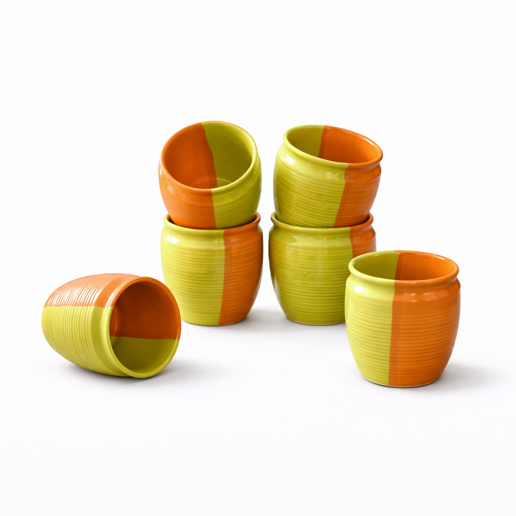 Tea Kullads Set of 6 | Parrot Green - Brown | 220 ml