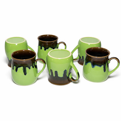 Milk Mugs Set of 6 | Parrot Green-Brown | 400ml
