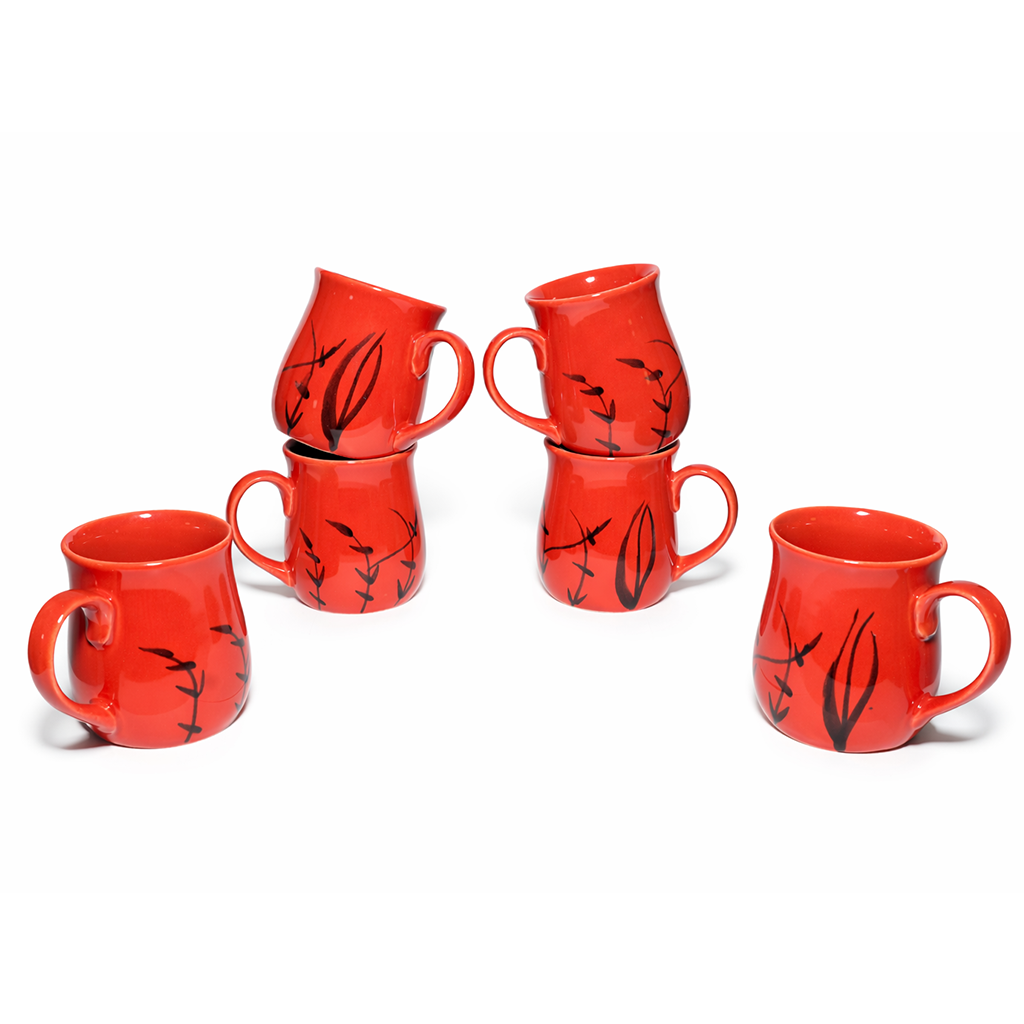 Milk Mugs Set of 6 | Red-Black | 400ml