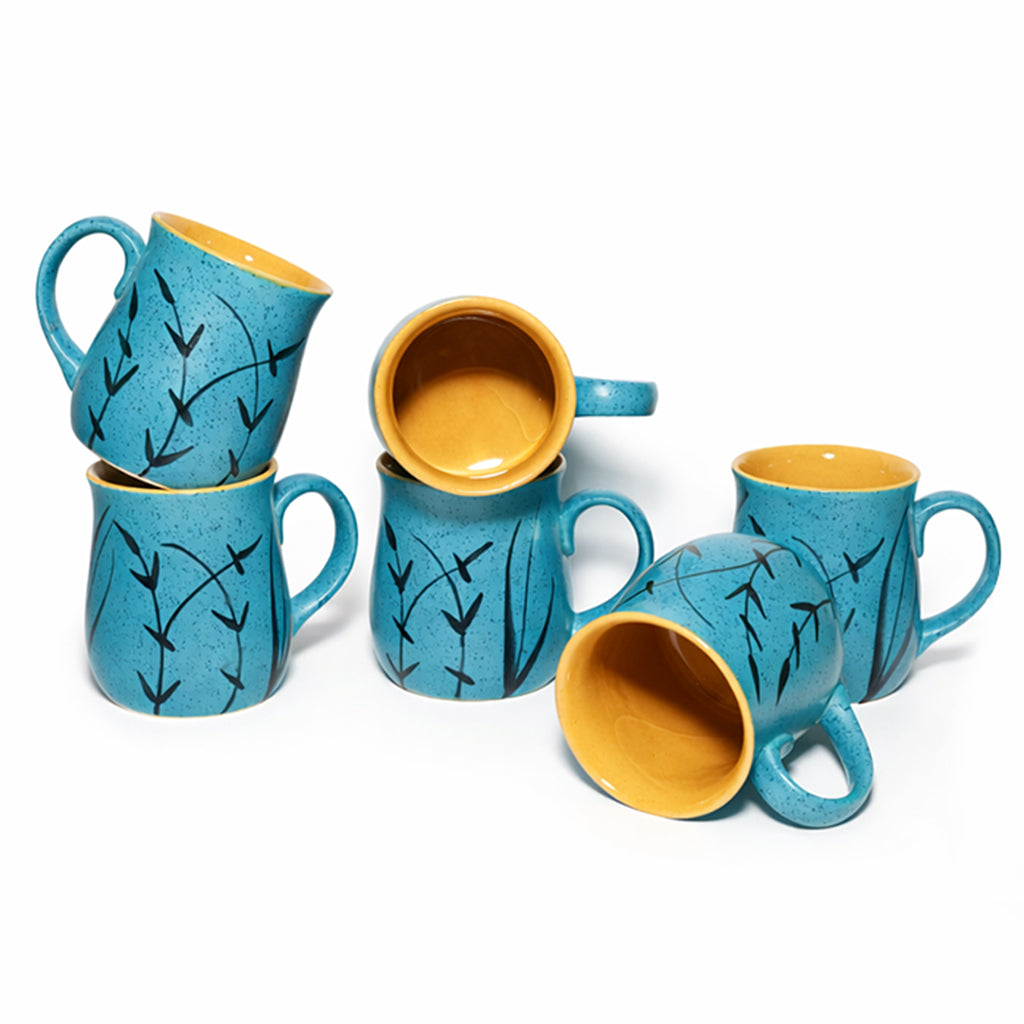 Milk Mugs Set of 2 | Blue - Black | 400 ml