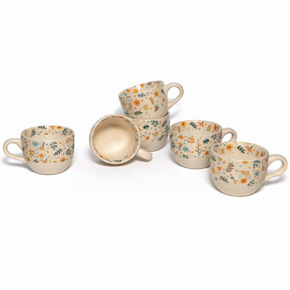 Coffee Mugs Set of 6 | Cream - Multicolor | 200 ml