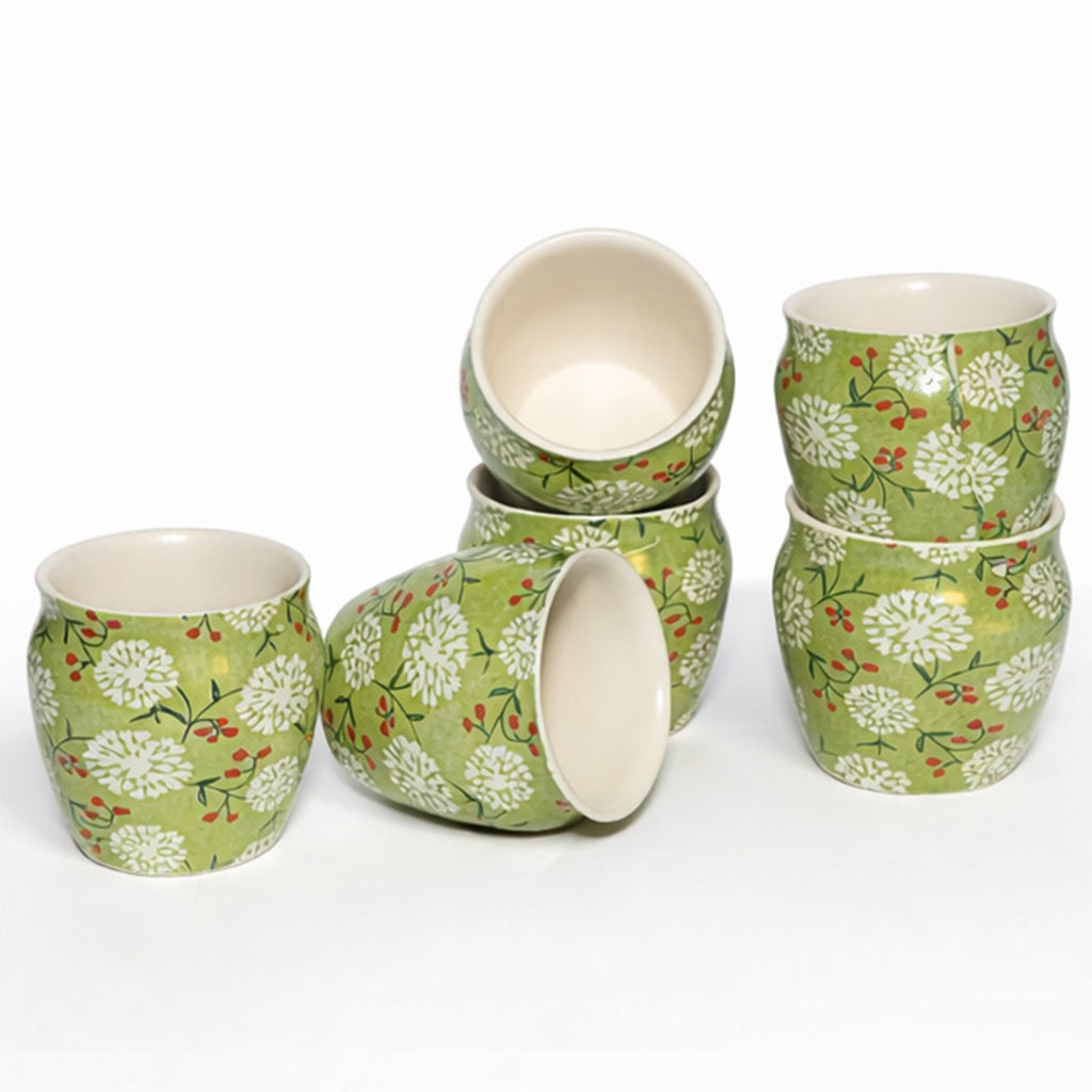 Tea Kullads Set of 6 | Green - White | 220 ml