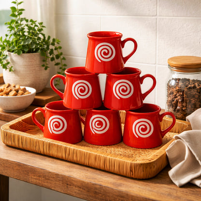Tea Cups Set of 6 | Red - White | 160 ml