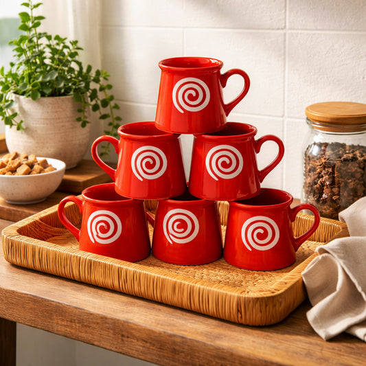 Tea Cups Set of 6 | Red - White | 160 ml