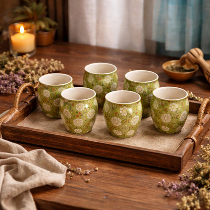 Tea Kullads Set of 6 | Green - White | 220 ml