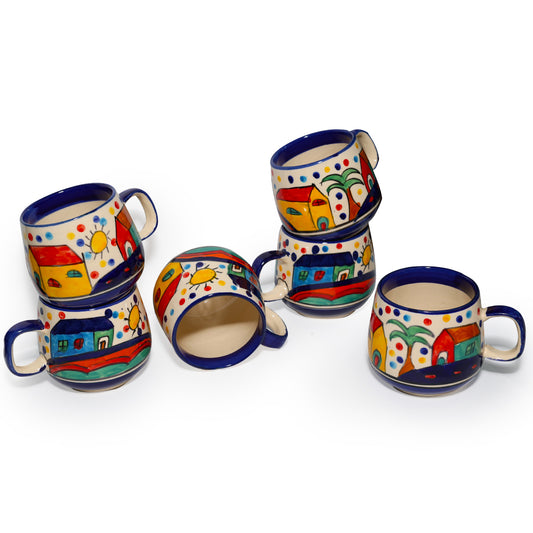 Coffee, Milk, Mugs Set of 6| Multicolur Hand-Painting | 350 ml
