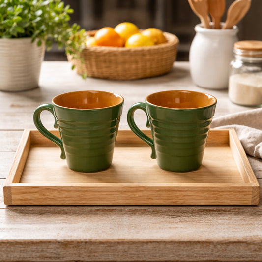 Milk Mugs Set of 2 | Green - Yellow | 350 ml