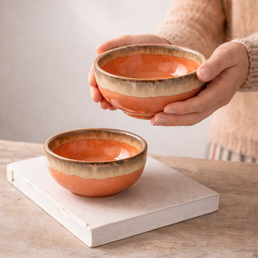 Snack Bowls Set of 2 | Orange-Cream | 375ml