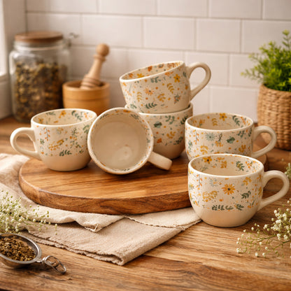 Coffee Mugs Set of 6 | Cream - Multicolor | 200 ml