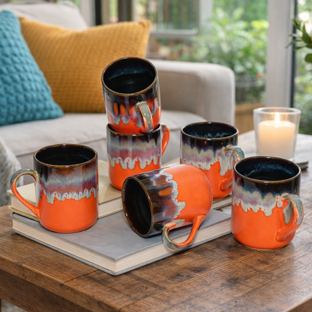 Milk Mugs Set | Orange - Brown | 350 ml
