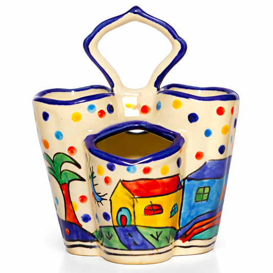 Handpainted Ceramic Spoon Stand & Cutlery Holder for Kitchen