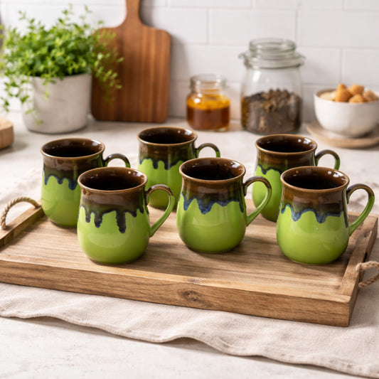 Milk Mugs Set of 6 | Parrot Green-Brown | 400ml