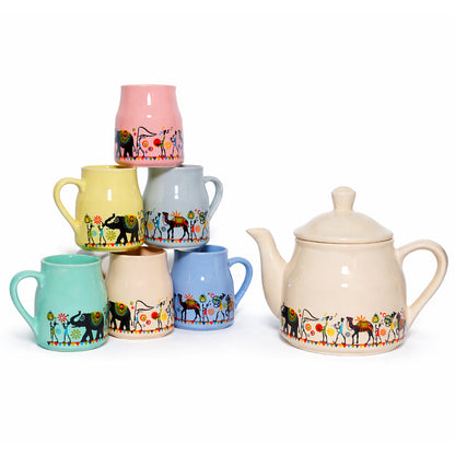 Royal Elephant Print Tea Set | Kettle (960 ml) & 6 Cups (160 ml)