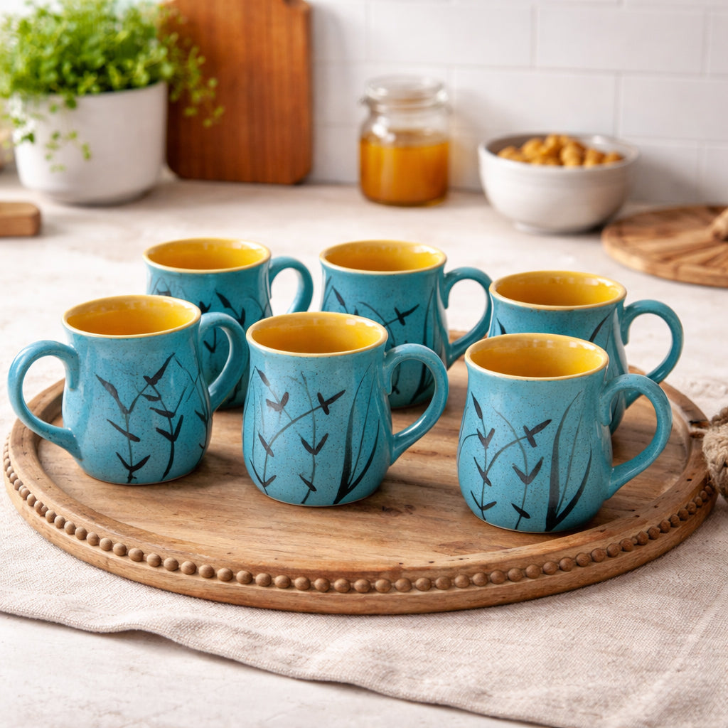 Milk Mugs Set of 2 | Blue - Black | 400 ml