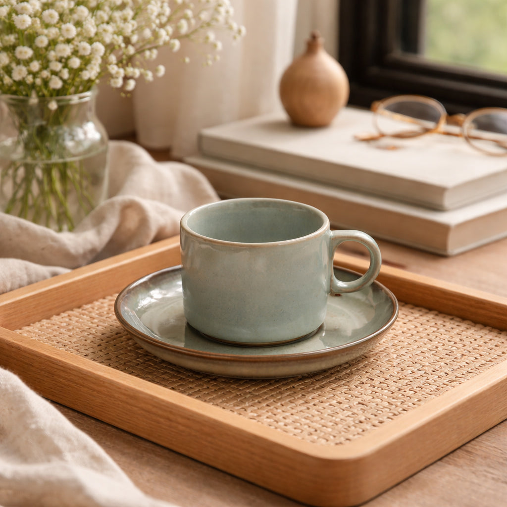 Coffee Mug Saucer Set | Blue | 220 ml