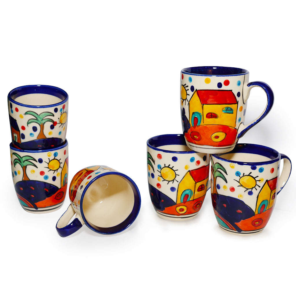 Coffee, Milk, Mugs Set | Multicolor Hand-Painting | 270 ml