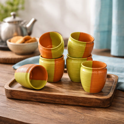 Tea Kullads Set of 6 | Parrot Green - Brown | 220 ml